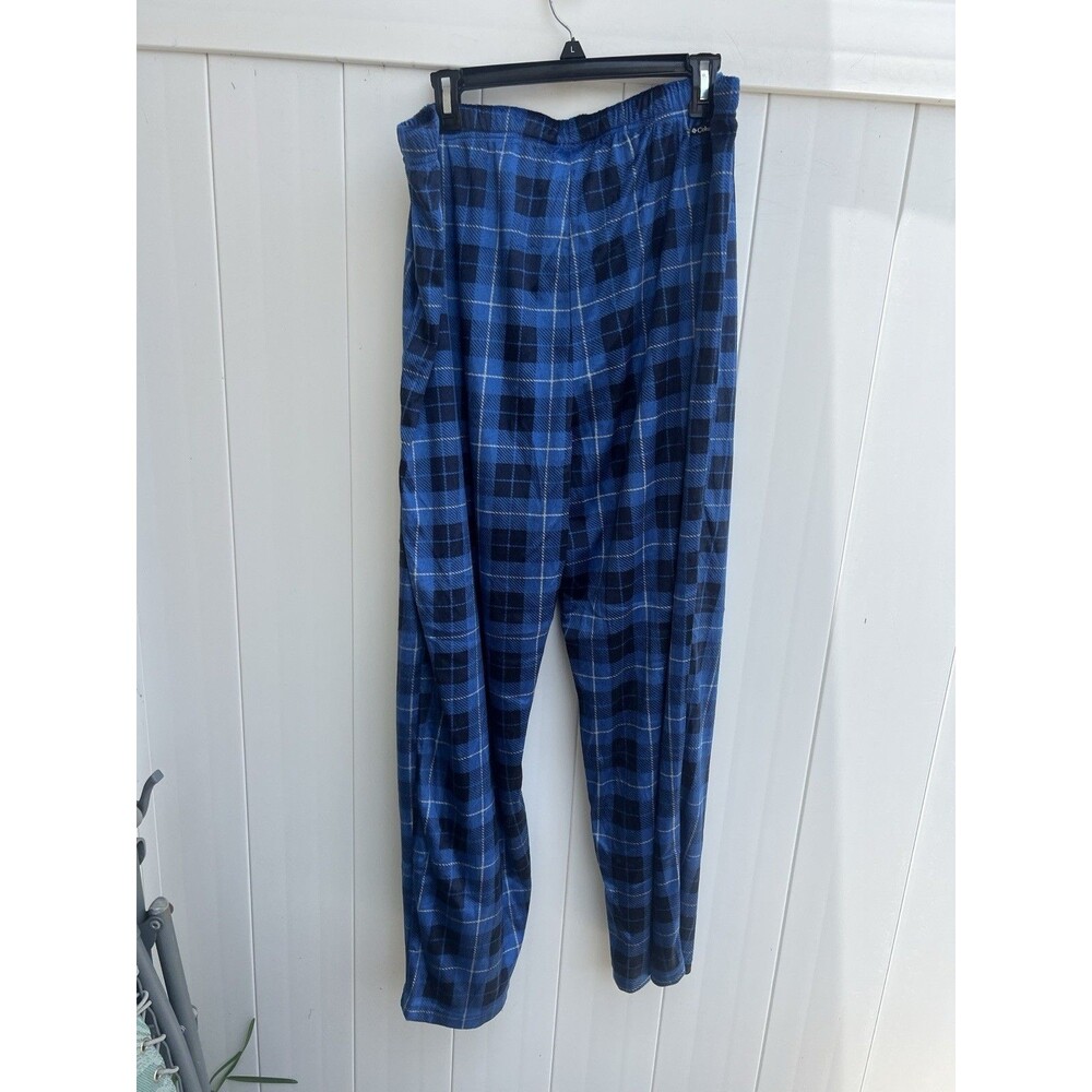 Columbia Men’s Pajama Lounge Pants XL Blue Plaid Sleepwear Satin Silky Feel